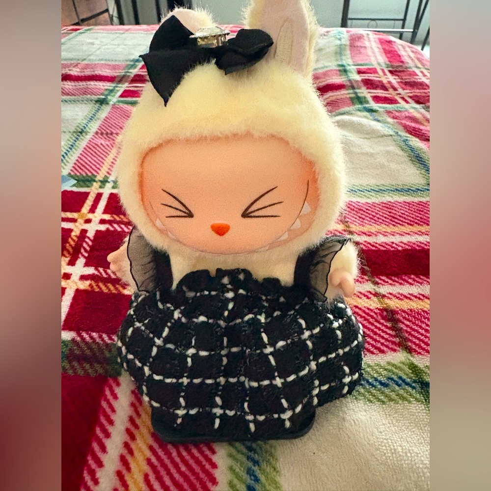 Labubu black and white  tweed dress with bow (2 piece outfit)- doll not included